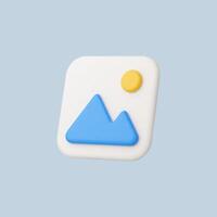 3D render of a photo icon, blue mountains and yellow sun vector