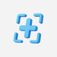 3D render of blue plus sign with corner arrows, isolated on white vector