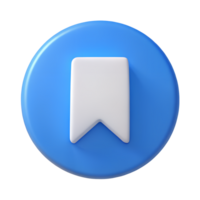 3D Render of a White Bookmark Icon on a Blue Circle App Design Element Web Interface png