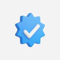3D render of a blue badge with a white checkmark vector