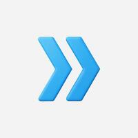 3D rendered double arrow pointing right, light blue vector