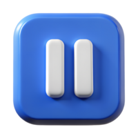 3D Render of a Blue Square Pause Button Icon Media Control User Interface Element png