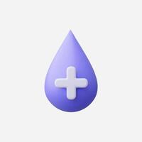 Purple water drop with white cross, 3D render vector