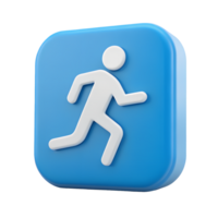 3D Render of Running Man Icon on Blue Square Button Active Lifestyle Fitness App Movement Symbol png