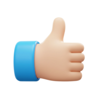 3D Render of Cartoon Thumbs Up Hand Gesture Positive Feedback Approval Icon png
