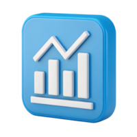 3D Render of Blue Square Button with White Bar Graph Showing Stock Market Trend png
