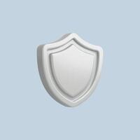 White 3D shield icon on light blue background. Security concept. vector