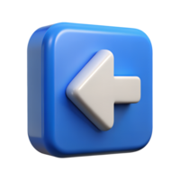 3D Render of a Blue Square Button with a White Left Arrow Icon Digital Interface Element png