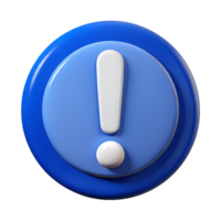 3D Render of a Blue Exclamation Mark Icon Button for Alert Notification png