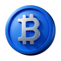 3D Render of Bitcoin Cryptocurrency Coin Blue and Silver Digital Currency Symbol png