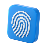 3D Render of Blue Square Button with White Fingerprint Icon Biometric Security Authentication Symbol png