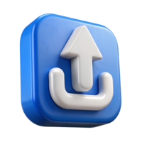 3D Render of a Blue Square Upload Icon White Arrow Digital Upload Button Technology Interface Symbol png