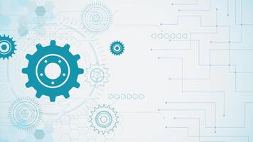 Futuristic tech background featuring blue gear wheels with circuit lines and digital interface elements for industrial or innovation themes vector