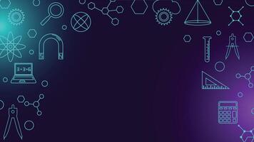 Modern background featuring neon blue science and math icons on a dark gradient ideal for school education presentations posters or digital learning materials vector