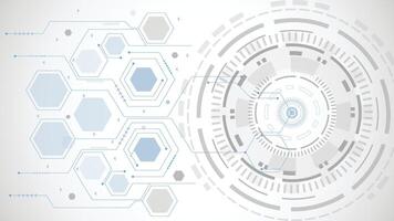 Modern tech background featuring geometric hexagons and circular digital interface elements in soft colors vector