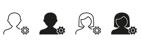 User Profile Settings Icon Set. User Management And Configuration Outline And Silhouette Symbol Collection. Personalization And Account Customization. Isolated Illustration vector