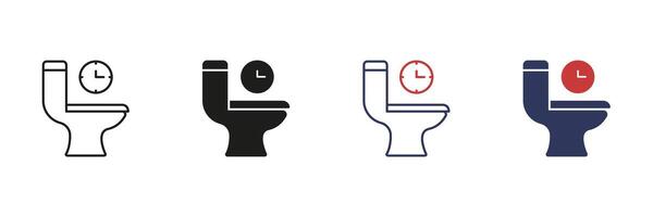 Toilet Time Management Line and Solid Icon Set. Bathroom Usage Efficiency Symbol Collection. Isolated Illustration vector