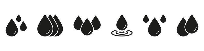 Water Droplets Solid Icon Set. Hydration, Purity, And Fluid Dynamics Silhouette Symbol Collection. Water Conservation And Environmental Awareness. Isolated Illustration vector