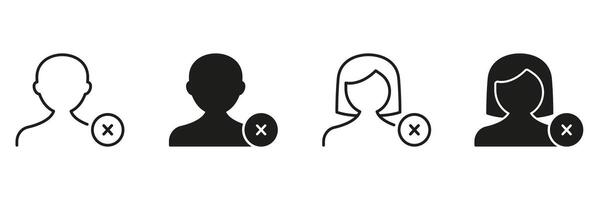 User Profile Removal Icon Set. Account Deletion And User Management Outline And Silhouette Symbol Collection. Profile Deactivation And Access Revocation. Isolated Illustration vector