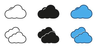 Cloud weather line and solid icon set. Cloud, sky, weather, forecast symbol collection. Isolated illustration vector