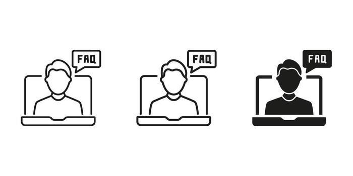 Online Faq Support Icon Set. Customer Assistance And Information Helpdesk Outline And Silhouette Symbol Collection. Virtual Help And Guidance Representation. Isolated Illustration vector