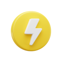 3D Render of Yellow Circle with White Lightning Bolt Fast Speed Power Energy Icon png