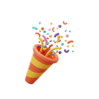 Festive Party Popper 3D Render Colorful Confetti Explosion png