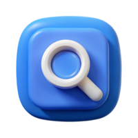 3D Render of a Blue Search Icon Magnifying Glass App Button Web Design Element png