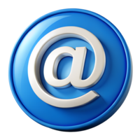 3D Render of Shiny Blue Email Symbol At Sign Icon Contact Us Button Web Communication Internet png