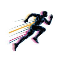 Athletic Runner Silhouette with Colorful Speed Trails. vector