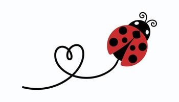 Cute Flying Ladybug with Heart-Shaped Flight Trail Illustration vector