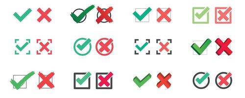 check marks and cross marks icons vector