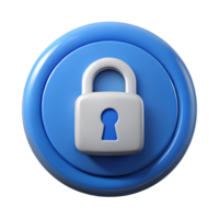 3D Render of a Blue Circle Button with a White Padlock Icon Representing Security and Privacy png
