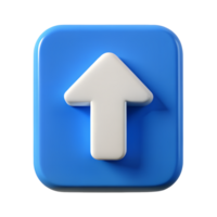 3D Render of a Blue Square Button with White Up Arrow Upload Icon Digital Interface Element png