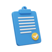 3D Render of a Blue Checklist Clipboard Icon with Checkmark Successful Task Completion Digital png