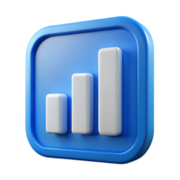 3D Render of Blue Square App Icon with White Ascending Bar Graph Representing Growth and Progress png
