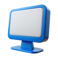 Blue Cartoon Computer Monitor with Blank Screen 3D Render Digital Technology Icon Gadget png