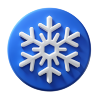 3D Render of White Snowflake Icon on Blue Circle Background Winter Design Element png