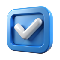 3D Render of a Blue Check Mark Icon in a Square Approved Confirmation Success Symbol png
