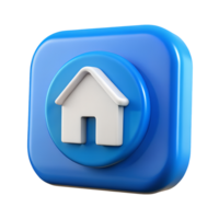 3D Render of Blue Square Home Button Icon Digital House Symbol Website Navigation png