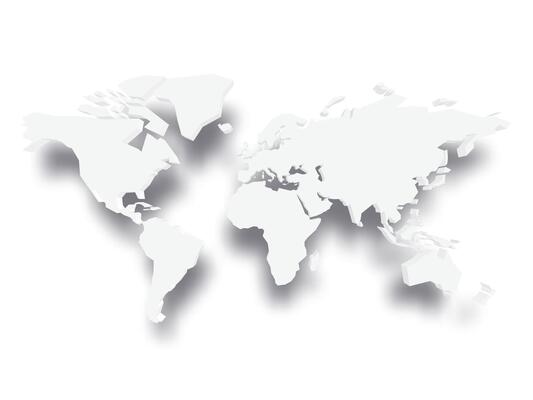 White 3D map of world with dropped shadow on background. Worldwide theme wallpaper. Rendered three-dimensional EPS10 illustration.