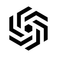 Abstract hexagonal vane design element of six arrow parts. Simple black logotype icon. vector