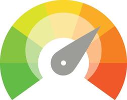 Radial gauge scale from red to green with arrow hand pointer. Satisfaction, temperature, risk, rating, performance and feedback indicator or speed tachometer. illustration. vector