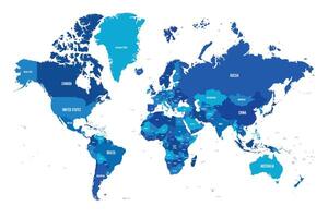 Map of World. Mercator projection. High detailed political map of countries and dependent territories. Simple flat illustration. vector