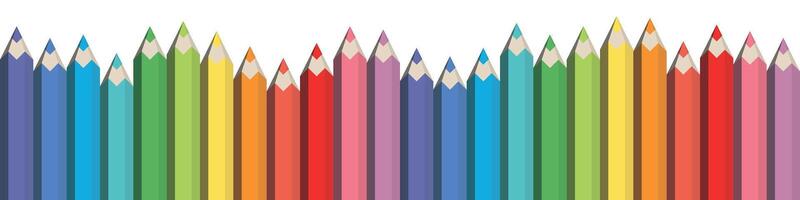 Colorful spectrum of pencils. Sharpened crayons set. Seamless horizontal illustration. vector