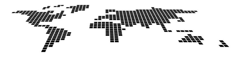 Pixelized map of World. Front perspective. Black map vector