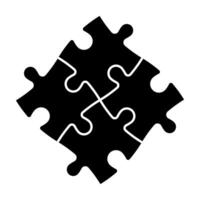 Solved jigsaw puzzle of four black pieces. Team cooperation, teamwork or solution business theme. Simple flat illustration. vector