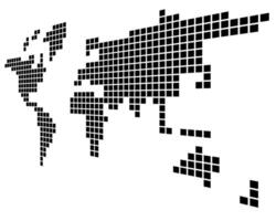 Pixelized map of World. Right side perspective. Black map. vector