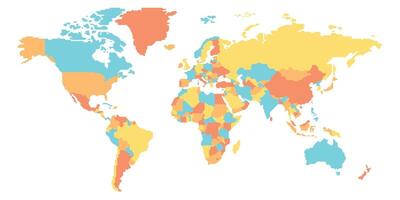 Simplified schematic map of World. Blank political map of countries with generalized borders. Simple flat illustration vector