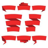 Folded ribbon banner set. Collection of red label templates. illustration. vector
